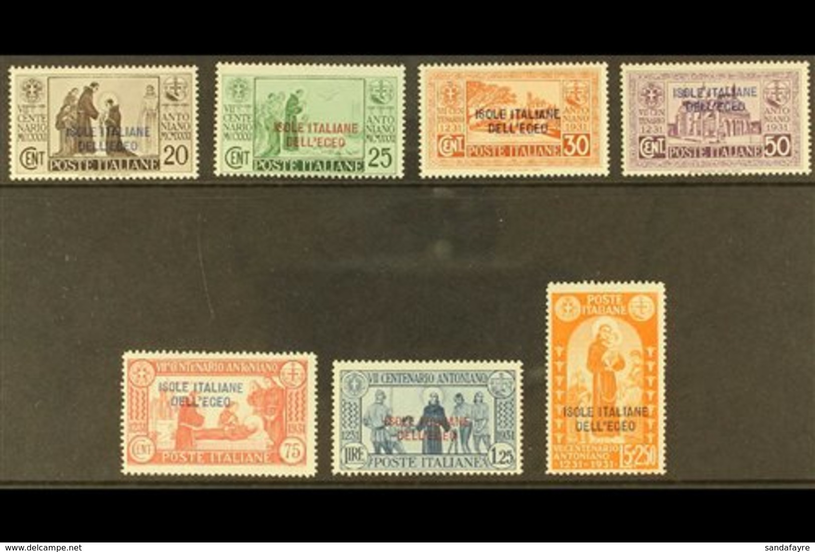 EGEO (DODECANESE ISLANDS) 1932 St Anthony Overprints Complete Set (SG 63/69, Sassone 37/43), Superb Mint, Some Are Never - Other & Unclassified