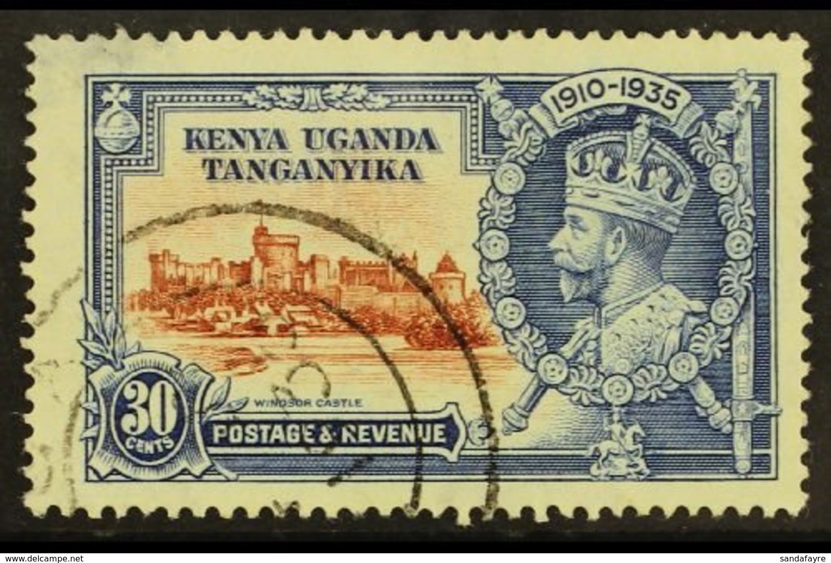 1935 30c Brown And Deep Blue Silver Jubilee, Diagonal Line By Turret, Cds Used, Thin At Upper Left. For More Images, Ple - Vide