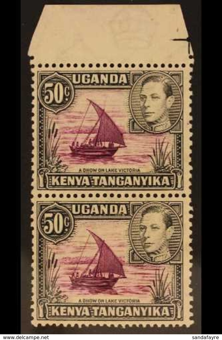 1938 (perf 13 X 11.75) 50c Purple And Black (SG 144), Upper Marginal Vertical Pair, The Lower Stamp With Rope Not Joined - Vide