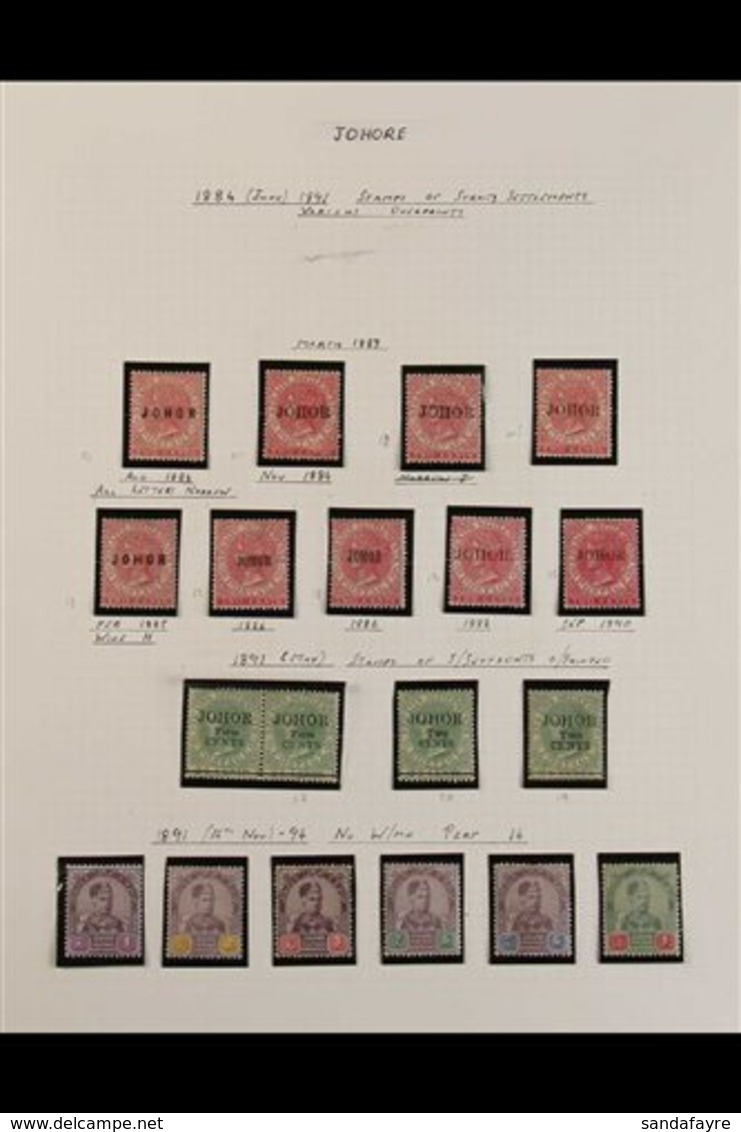 JOHORE 1884-1922 MINT COLLECTION In Hingeless Mounts On Leaves, Virtually All Different, Includes 1884-91 Opts (x9 Vario - Other & Unclassified