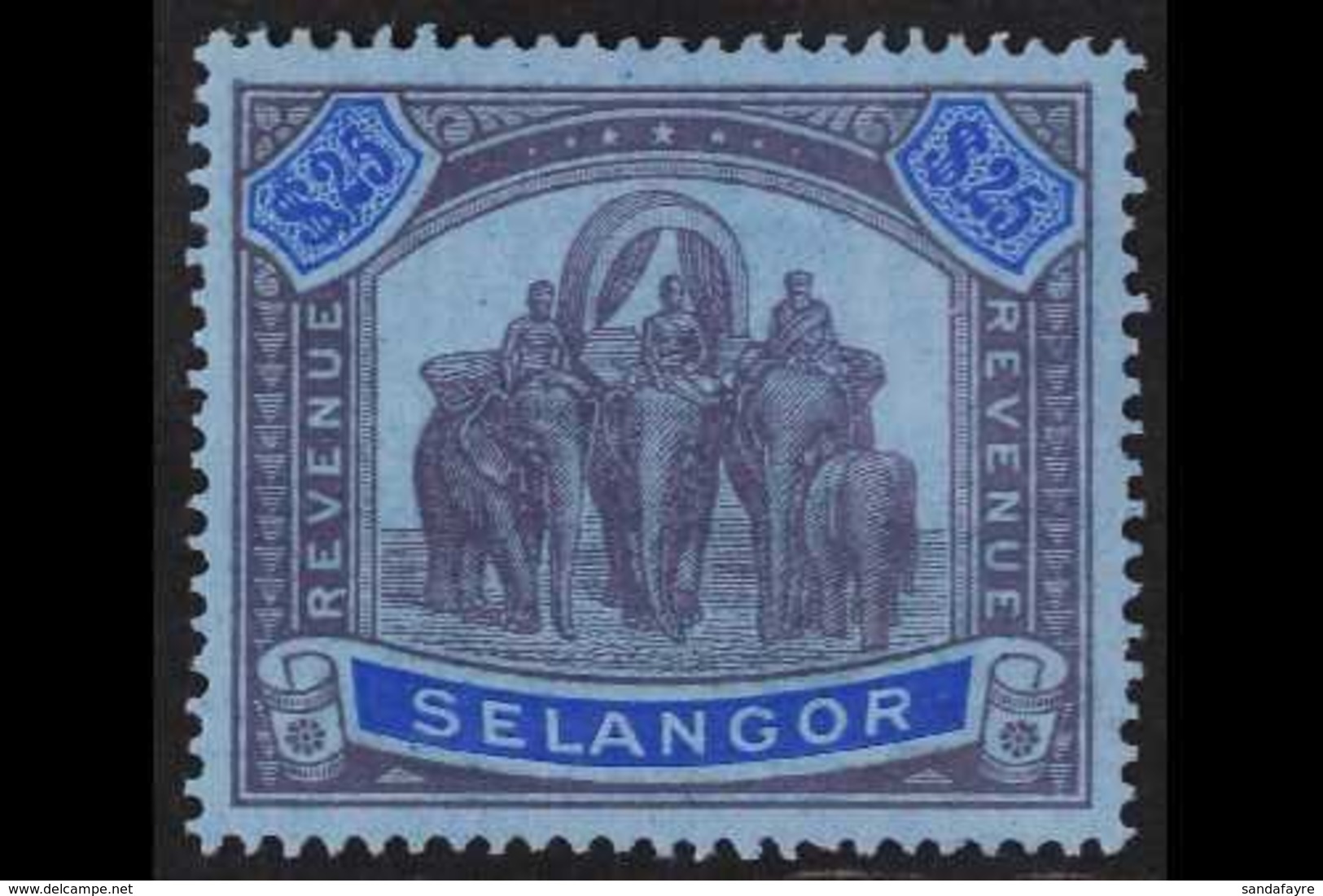 SELANGOR 1895 - 99 £25 Purple And Blue On Blue, Elephants, Inscribed "Selangor", REVENUE, Bf 102, Superb Mint. For More  - Otros & Sin Clasificación