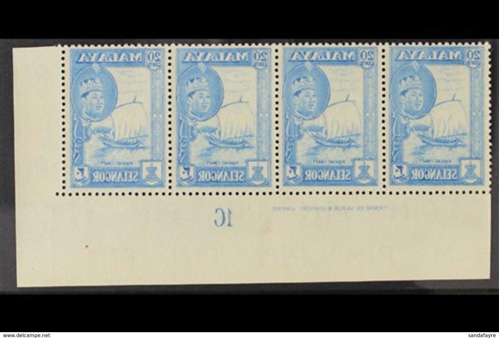 SELANGOR 1961 20c Blue, SG 135, Never Hinged Mint Corner Pl Inscription Strip Of 4 WITH FULL OFF-SETT. Eye-stopping Piec - Altri & Non Classificati