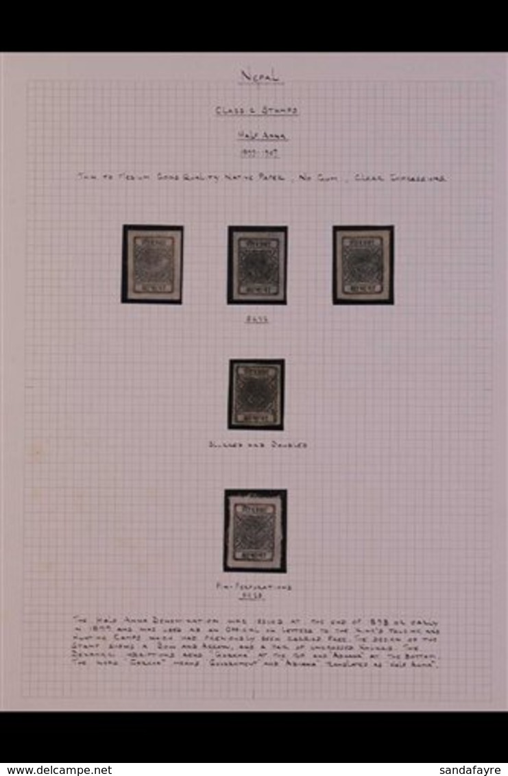 1899-1930 "HALF ANNA BLACK" STUDY Includes 1899-1900 ½a Black Imperf (SG 22) Four Unused Examples With One Showing The D - Nepal