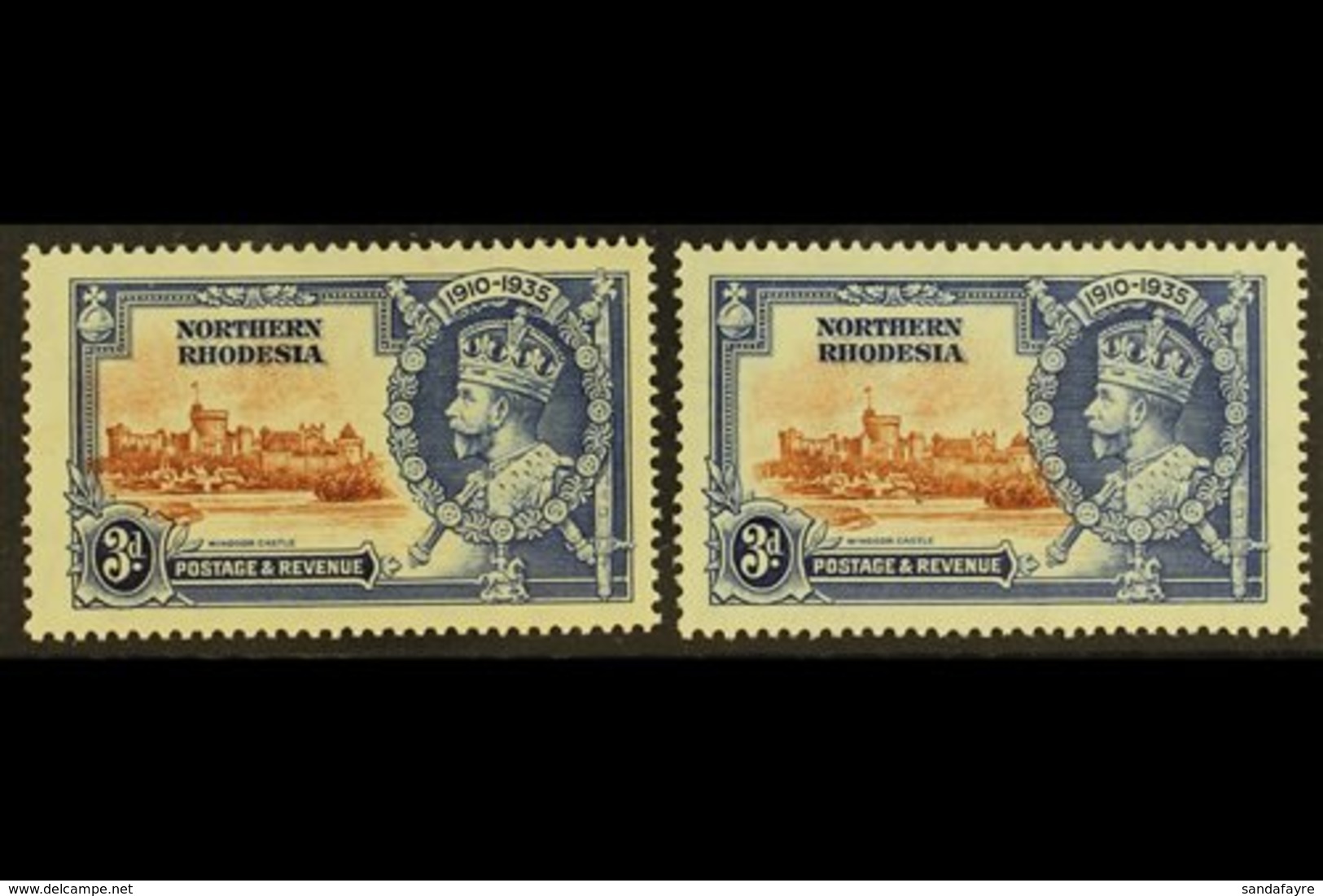 1935 3d Silver Jubilee, Two Examples With Vignettes Shifted Either To Left Or The Right, Into The Frame Design, SG 20, F - Rodesia Del Norte (...-1963)