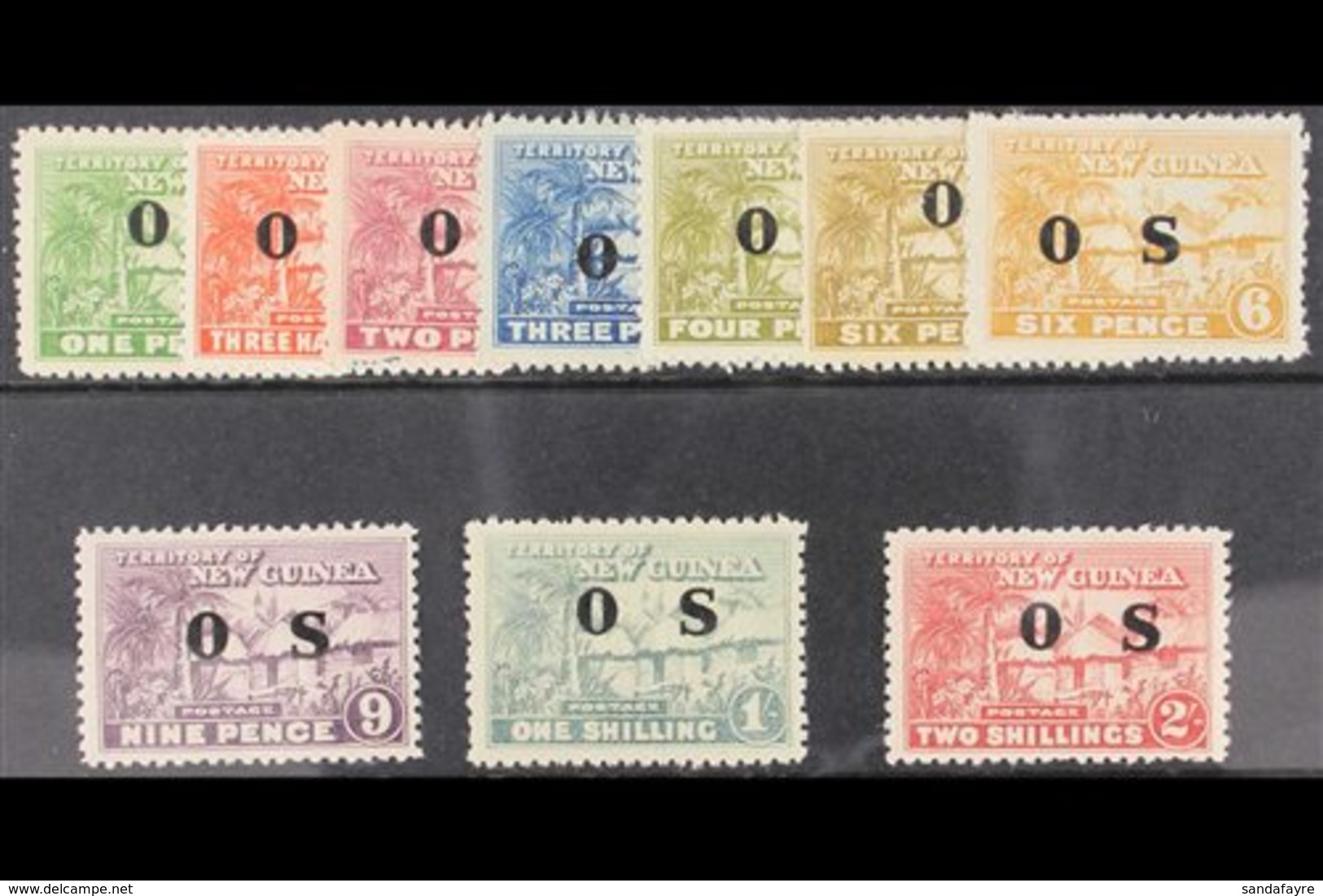 OFFICIAL 1925-31 "Native Village" Complete Set With "O S" Overprint, Including 6d Both Shades, SG O22/O30 Plus O27a, Fin - Papua New Guinea