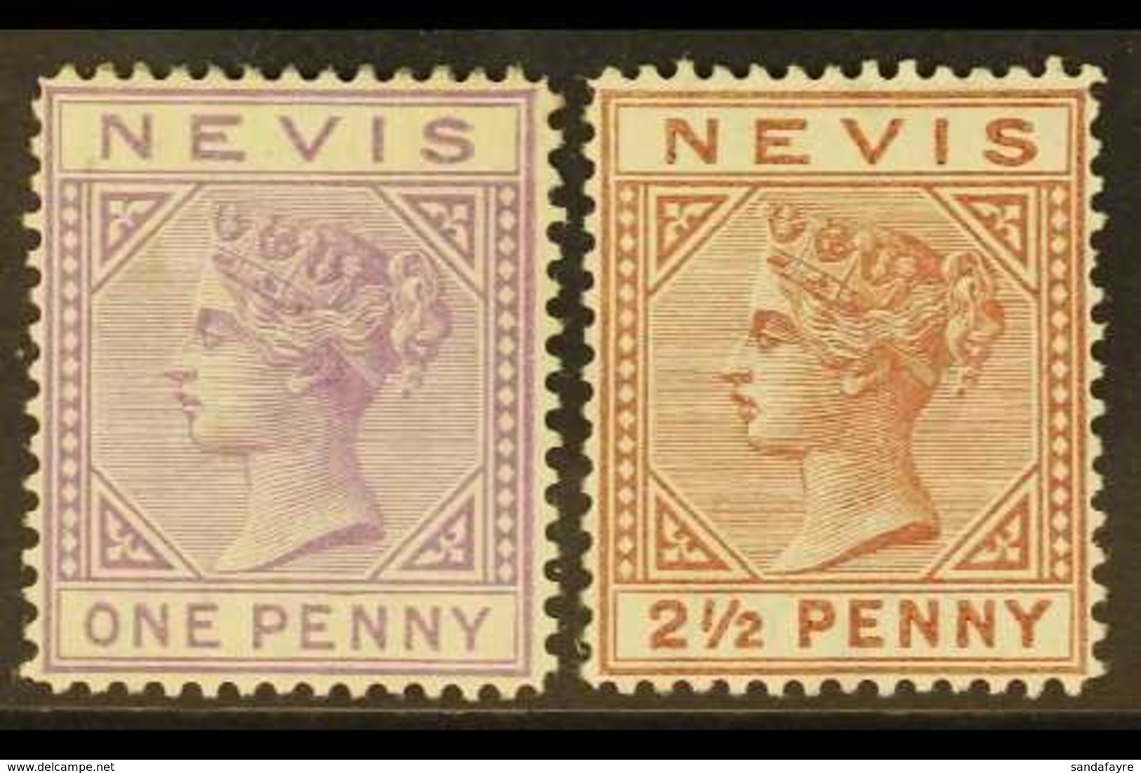 1879-80 1d Lilac-mauve And 2½d Red Brown, Watermark "CC", SG 23/24, Fine Mint. (2) For More Images, Please Visit Http:// - St.Cristopher-Nevis & Anguilla (...-1980)