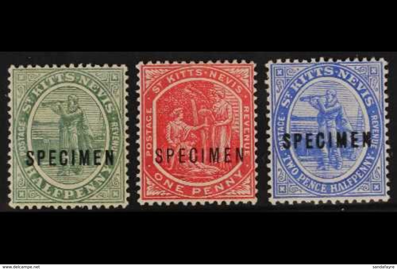 1905-18 ½d Dull Green, 1d Carmine And 2½d Bright Blue, Overprinted "SPECIMEN", SG 12, 14 And 17s, Very Fine Mint. (3) Fo - St.Kitts And Nevis ( 1983-...)