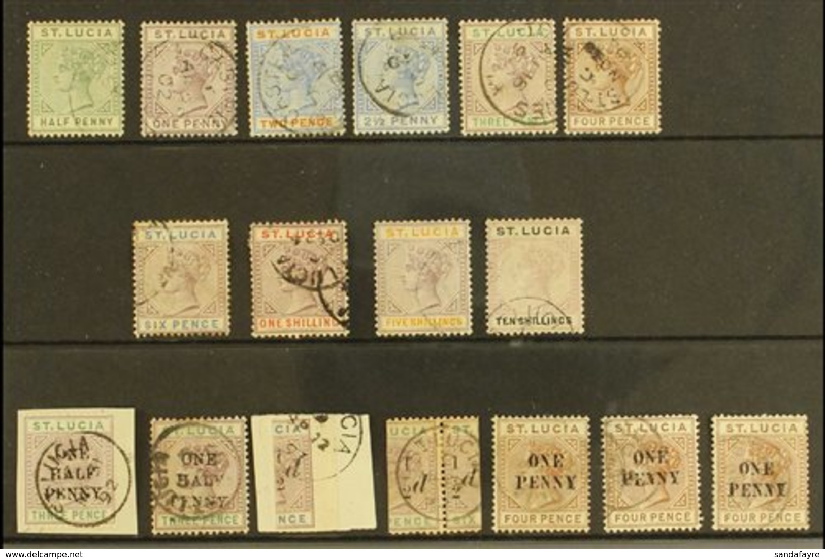 1891-92 COMPLETE USED COLLECTION Inc 1891-98 (Die II) Complete Set Plus 1891-92 Surcharges Including ½d On 3d Both Dies  - St.Lucia (...-1978)
