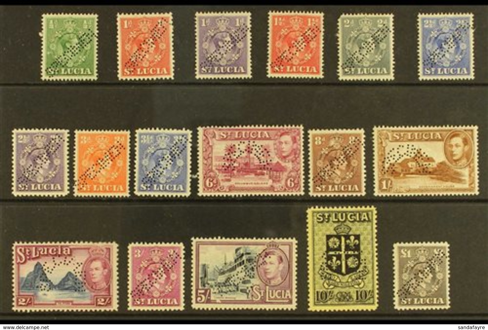 SPECIMENS 1938-48 KGVI Pictorial Defins, Complete Set Perfin "SPECIMEN," SG 128s/41s, 2d & 2s With Faults, Mint (17 Stam - St.Lucia (...-1978)