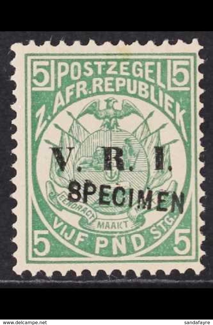 TRANSVAAL 1900 £5 Green V.R.I. Overprinted "Specimen", SG 237s, Very Fine Mint. For More Images, Please Visit Http://www - Unclassified