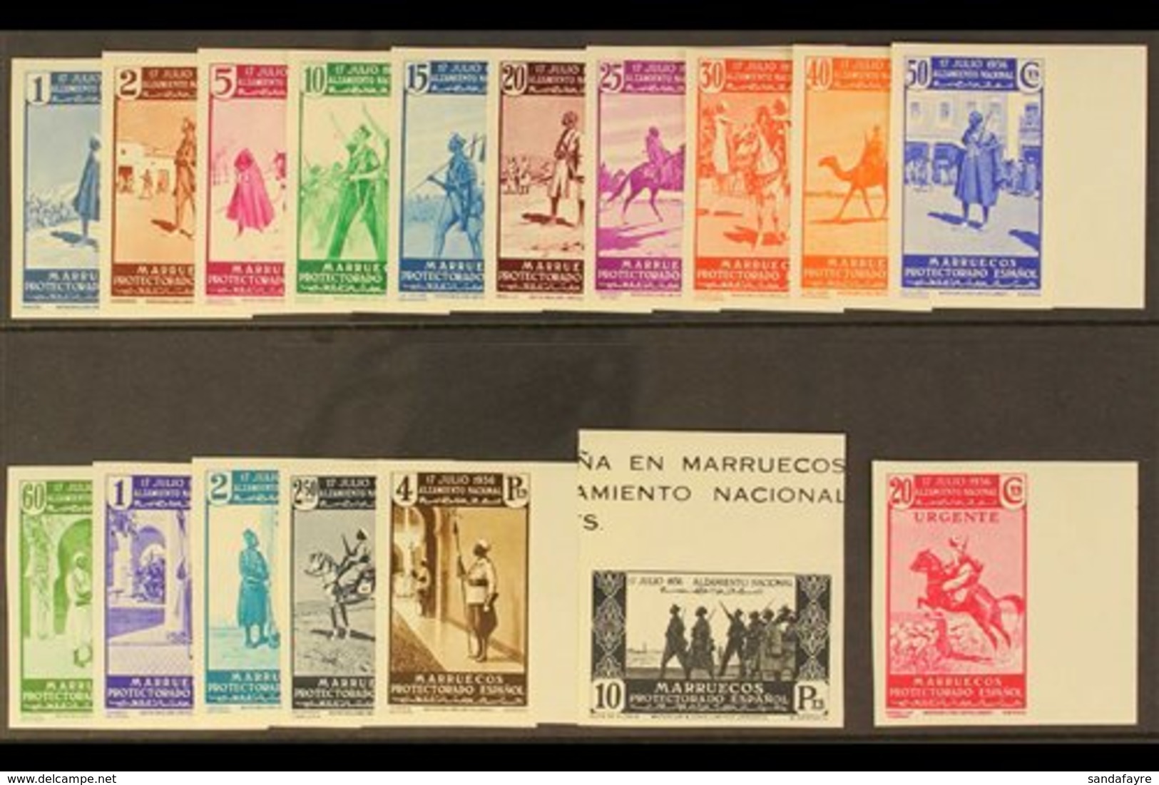 MOROCCO 1937 First Anniv. Of Civil War IMPERFORATE Set Complete Incl 20c Express Stamp, As SG 184/E200 (Edifil 169/185), - Autres & Non Classés
