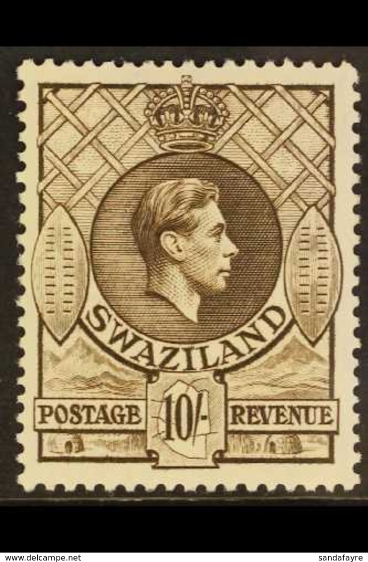 1938-54 10s Sepia Perf 13½x13, SG 38, Never Hinged Mint, Fresh. For More Images, Please Visit Http://www.sandafayre.com/ - Swaziland (...-1967)