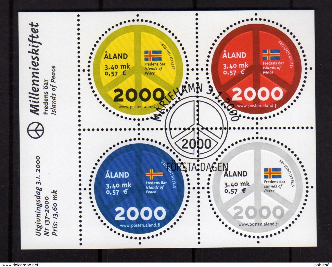 ALAND 2000 HISTORY MILLENIUM BLOCK SHEET BLOCCO FOGLIETTO FIRST DAY SPECIAL CANCEL FDC - Aland