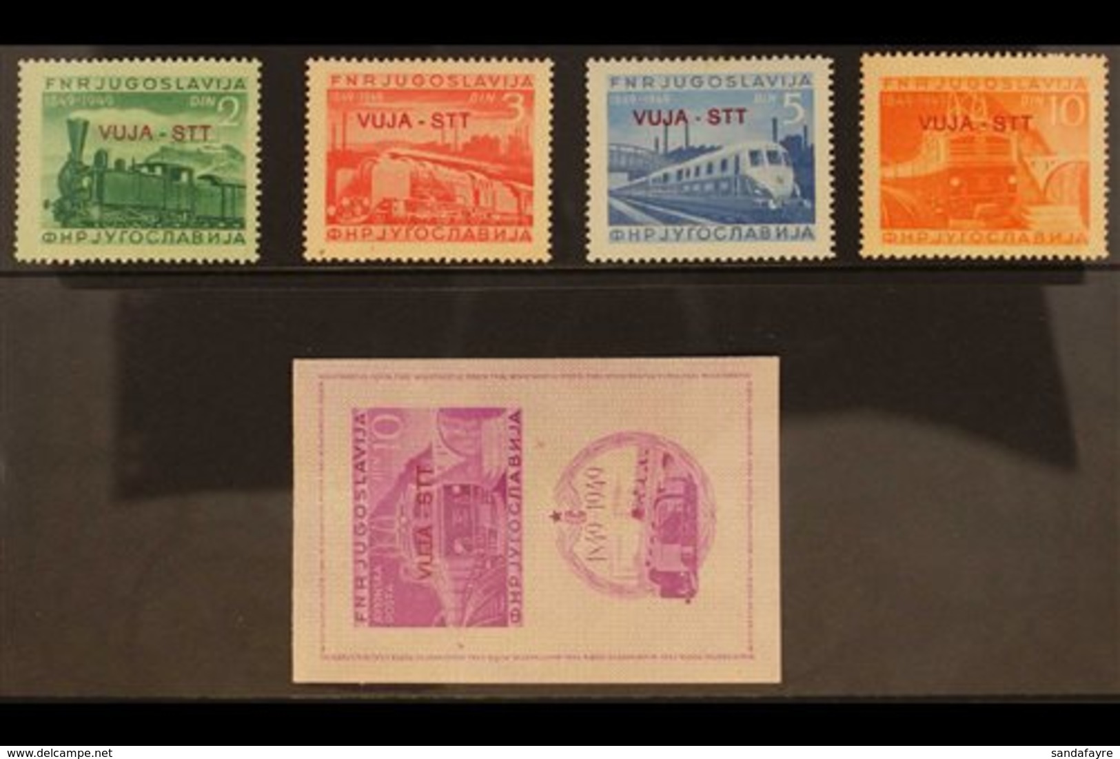 ZONE B 1950 Railway Centenary Set Plus Imperf Miniature Sheet, Overprinted "VUJA - STT" In Red, SG B33/B36 Plus MS B36Ba - Other & Unclassified