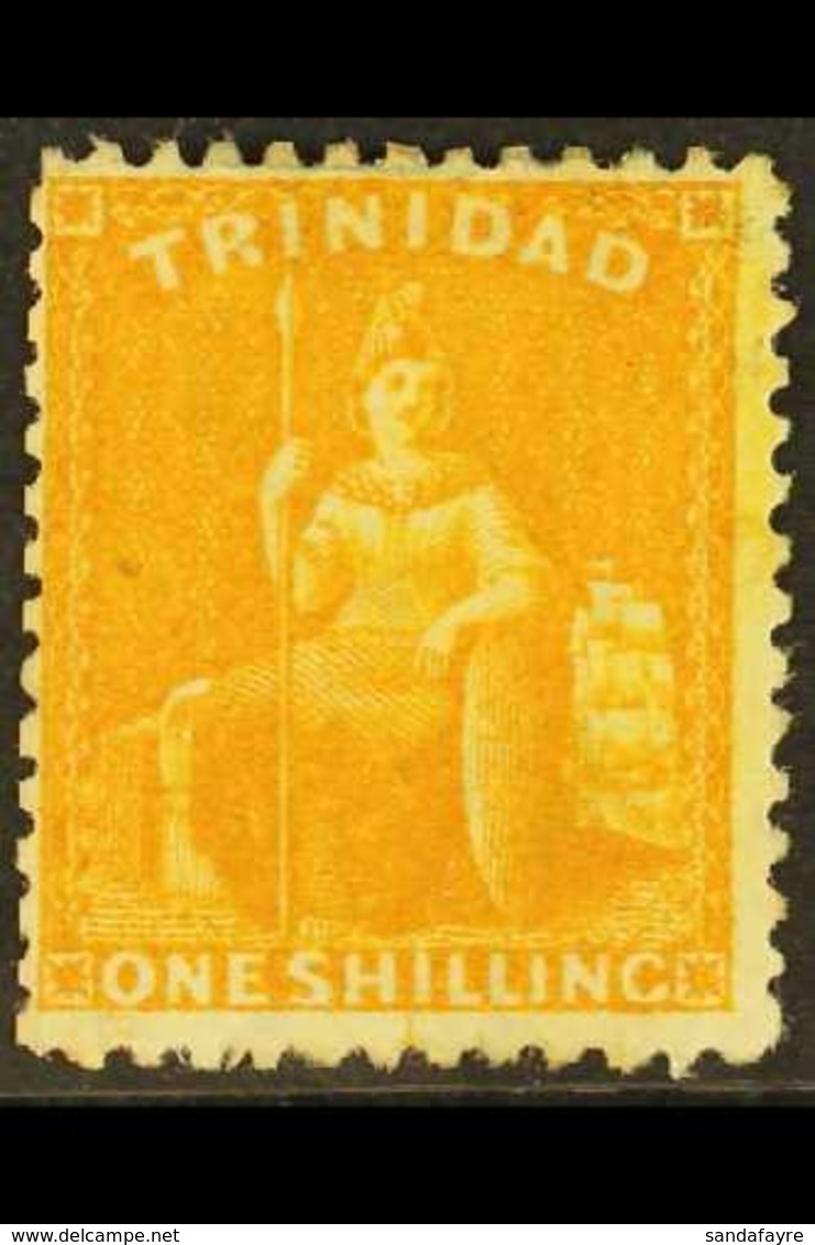 1863-80 1s Chrome-yellow Britannia, SG 74, Fresh Mint, Tiny Black Ink Marks. For More Images, Please Visit Http://www.sa - Trinidad & Tobago (...-1961)