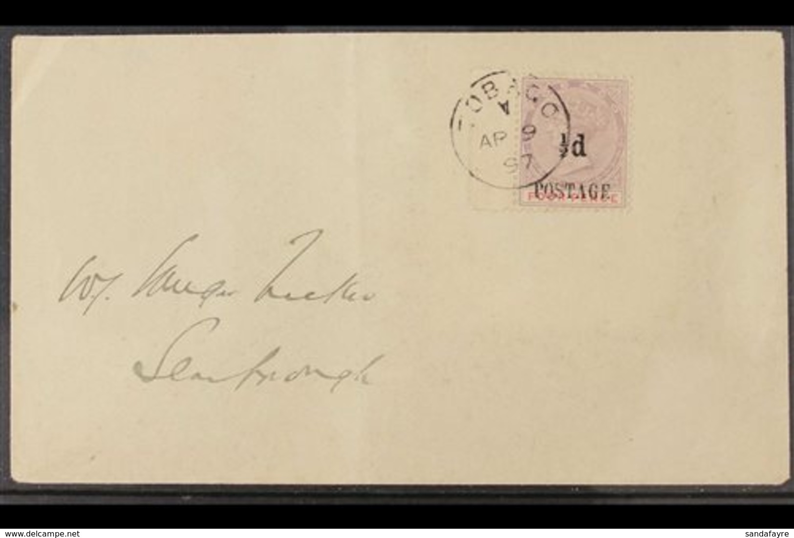 1897 (9 Apr) Cover Addressed Locally To Scarborough, Bearing 1896 ½d On 4d Lilac & Carmine Surcharge (SG 33) Marginal Ex - Trinidad & Tobago (...-1961)