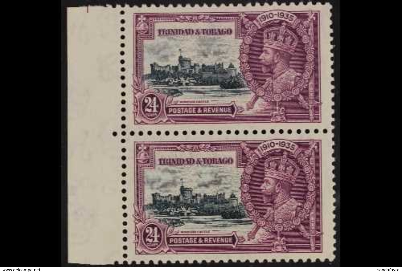 1935 - JUBILEE VARIETY 24c Slate & Purple, Variety "Flagstaff On Right-hand Turret, Vertically Paired With Normal (lower - Trinité & Tobago (...-1961)