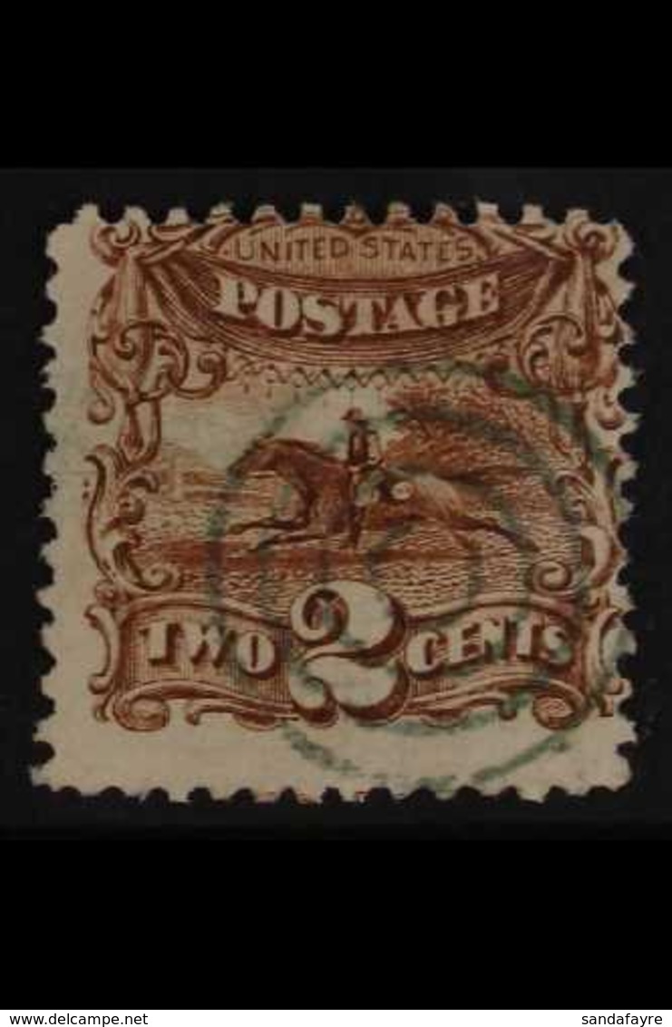 1869 2c Brown Post Horse & Rider, Scott 113, Used With Almost Complete Neat Target CANCEL IN GREEN, Centred To Upper Rig - Otros & Sin Clasificación