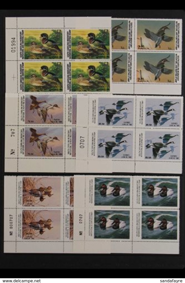 DUCK STAMPS SOUTH CAROLINA - STATE HUNTING PERMIT STAMPS 1981-6 $5.50 Duck Stamps, Each In A SHEET NUMBER, CORNER BLOCK  - Otros & Sin Clasificación