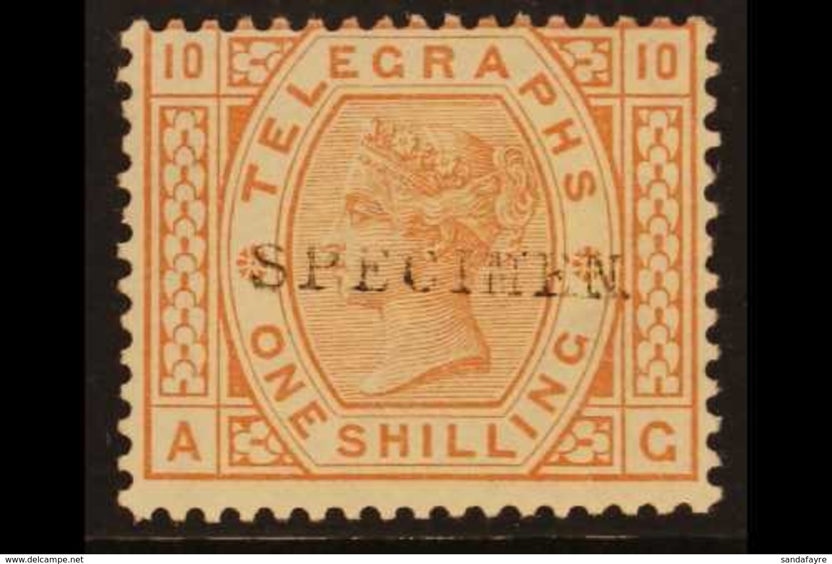 TELEGRAPH SPECIMEN 1880 1s Brown-orange, Plate 10, Wmk Spray, Ovptd "SPECIMEN," SG T9s, Mint. For More Images, Please Vi - Other & Unclassified