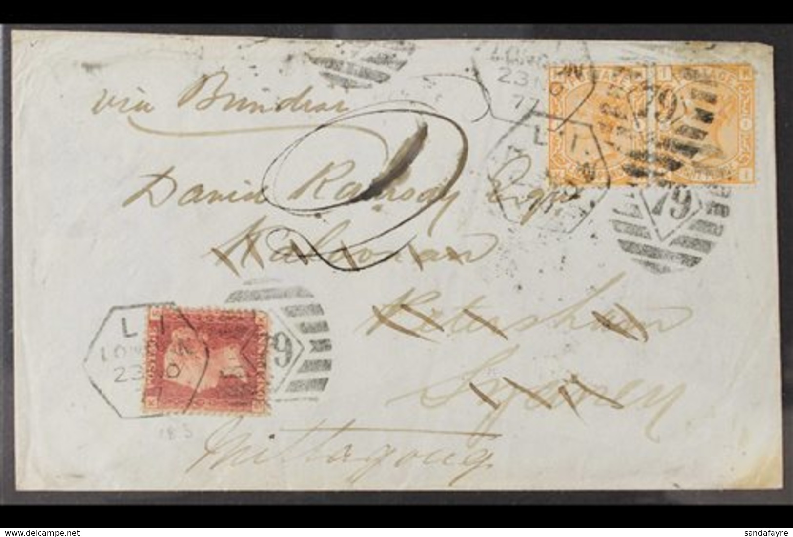 1873-80 INTERESTING COVER Bearing An 8d Orange PAIR (SG 156) To Australia With Additional 1d Red Franking Making 1s5d Ra - Other & Unclassified