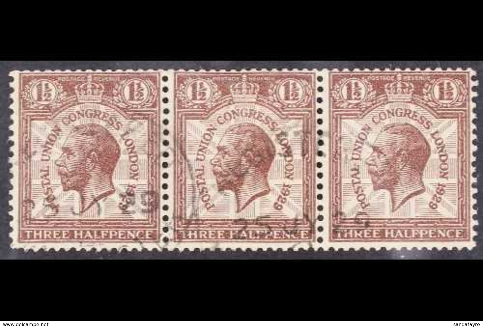 1929 1½d Purple-brown PUC Wmk Sideways, SG 436a, Very Fine Used STRIP OF THREE For More Images, Please Visit Http://www. - Unclassified