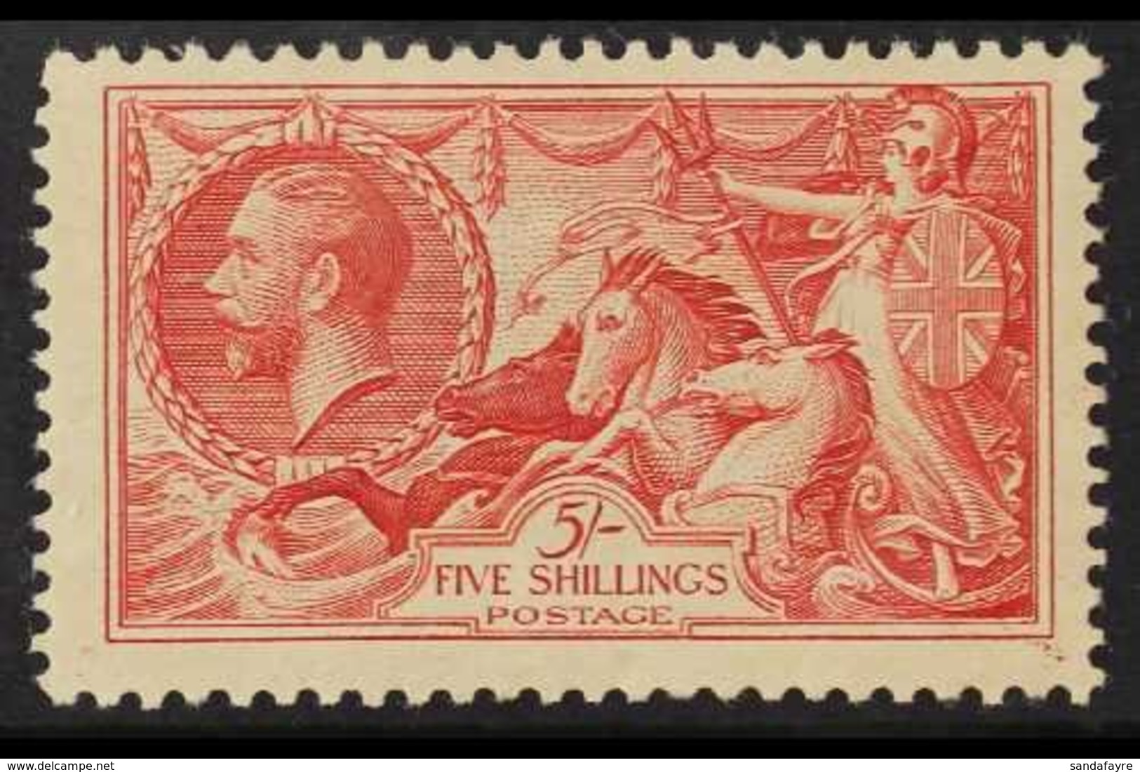 1934 5s Bright Rose- Red Re-engraved Seahorse, SG 451, Never Hinged Mint. For More Images, Please Visit Http://www.sanda - Unclassified