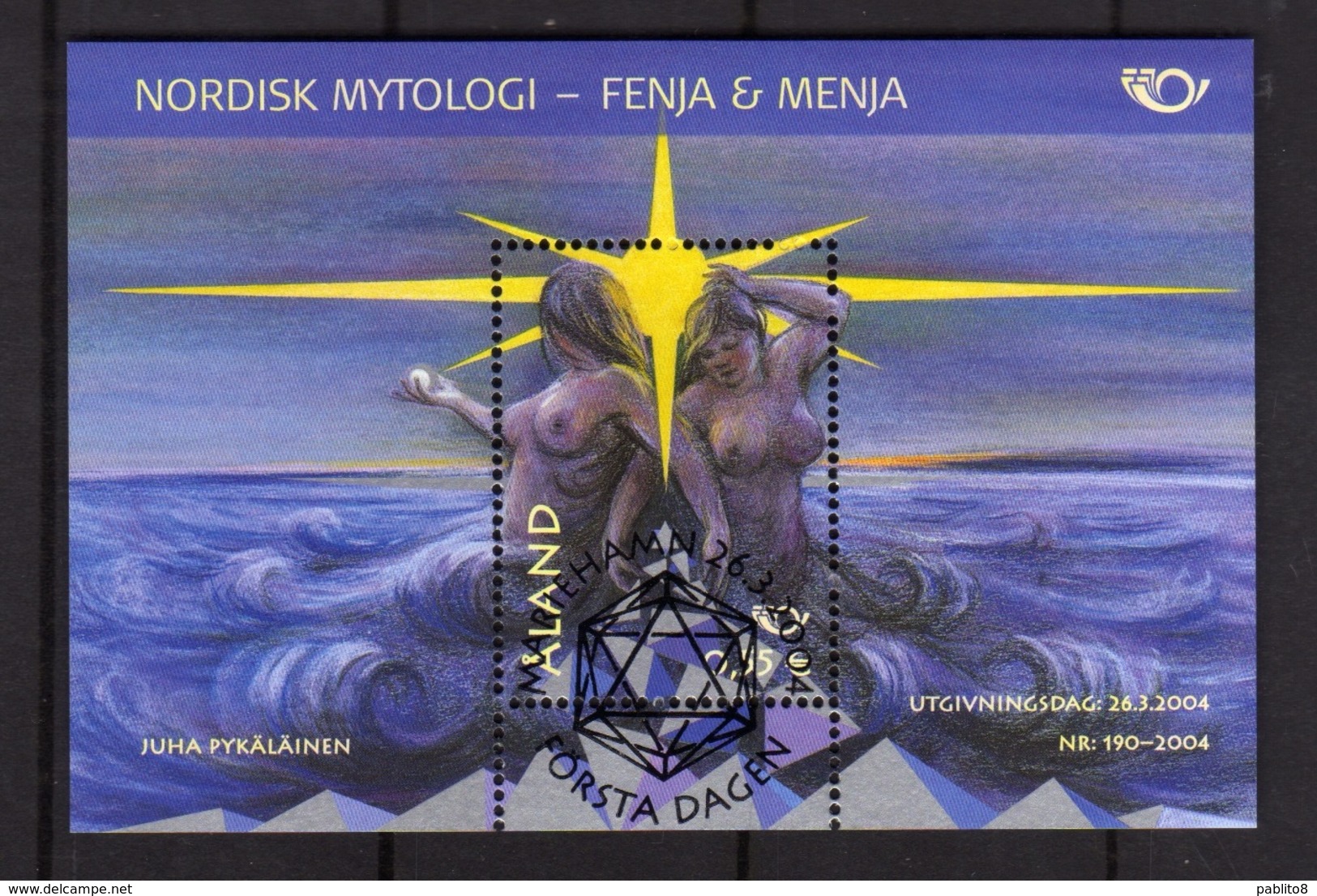 ALAND 2004 NORDIC MITHOLOGY NORDISCHE MYTHEN FENJA AND MENJA BLOCK SHEET BLOCCO FOGLIETTO FIRST DAY SPECIAL CANCEL FDC - Aland