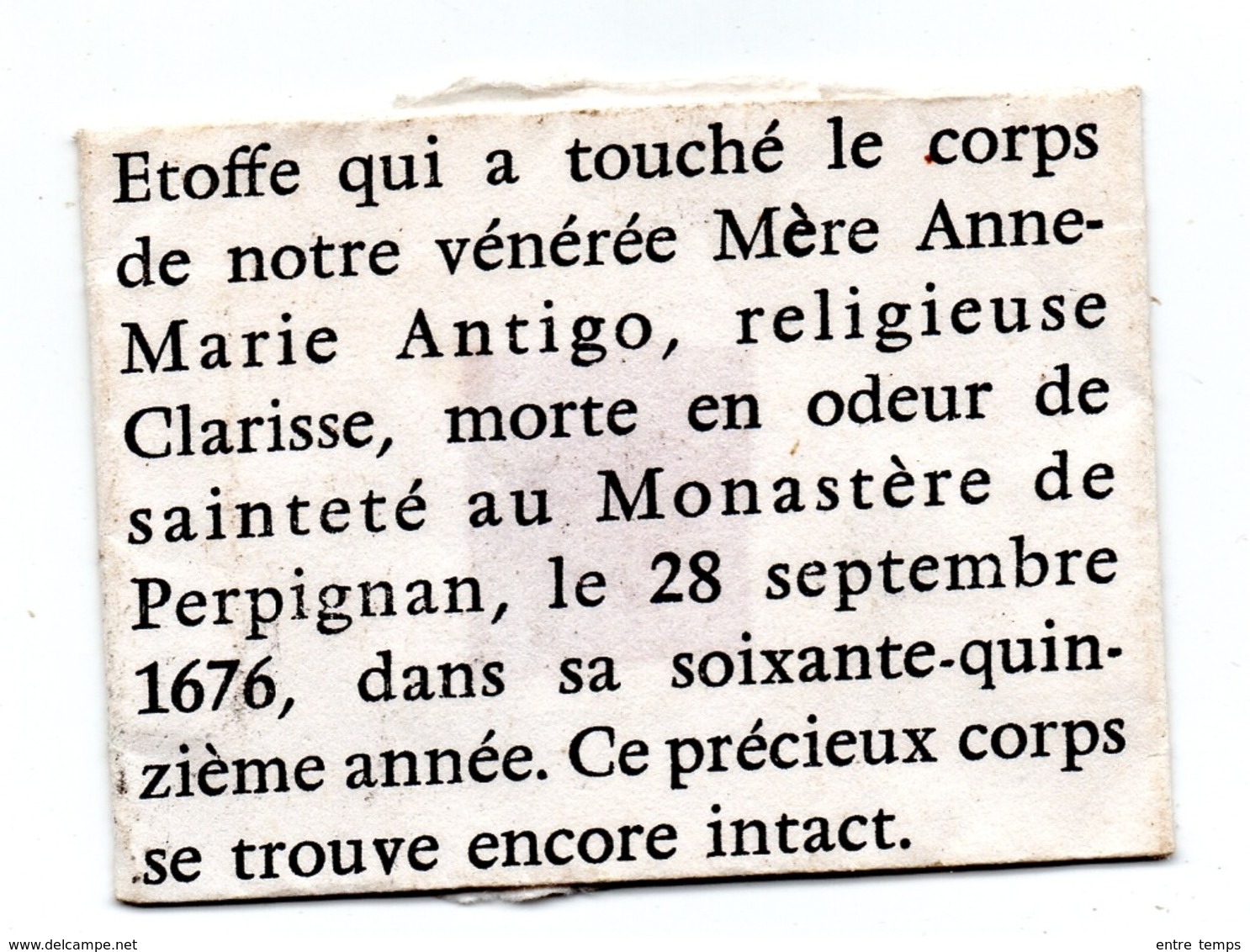 Relique Perpignan Etoffe Mère Anne Marie Antigo - Religion & Esotérisme