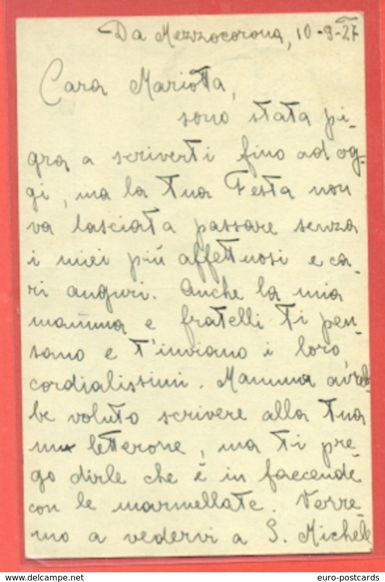 INTERI POSTALI- C61/A DA MEZZOCORONA PER VEZZANA-10/9/27-DATA ANNULLO ANTERIORE ALLA DATA EMISSIONE DELLA C.P. - Interi Postali