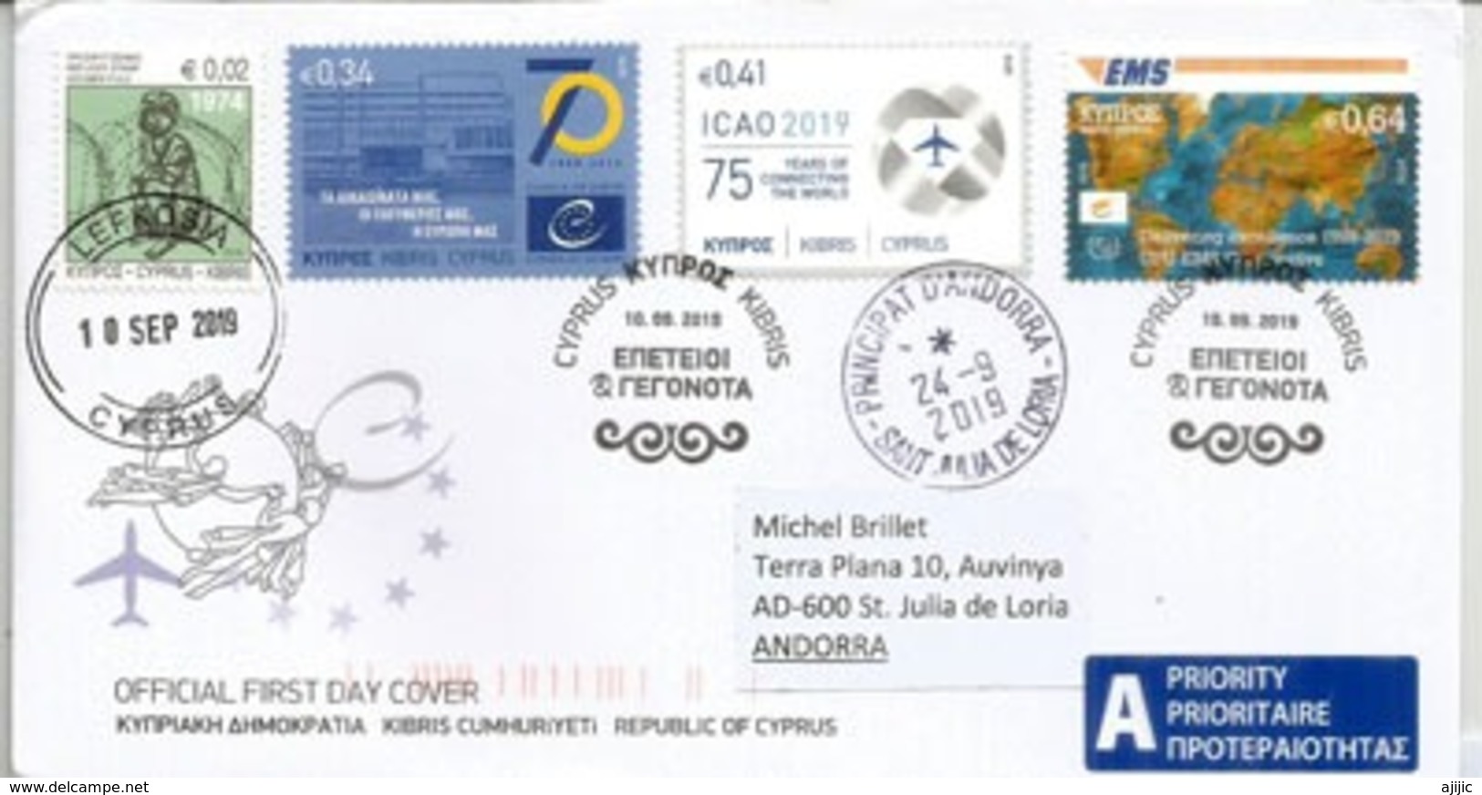 International Civil Aviation Organization & The Express Mail Service 2019, Letter Sent To Andorra, With Arrival Postmark - Lettres & Documents