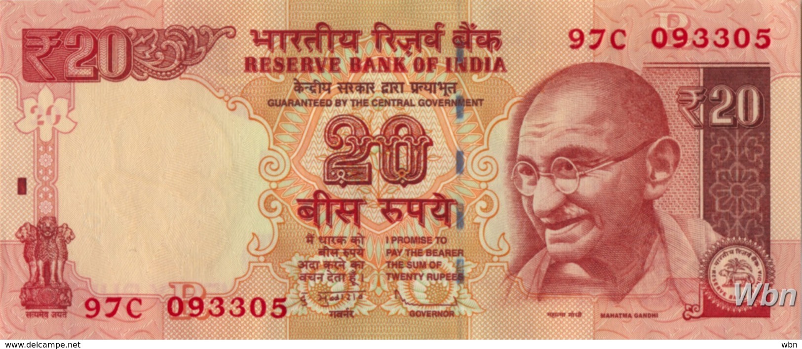 India 20 Rupees (P103) Letter R 2012 -UNC- - Inde