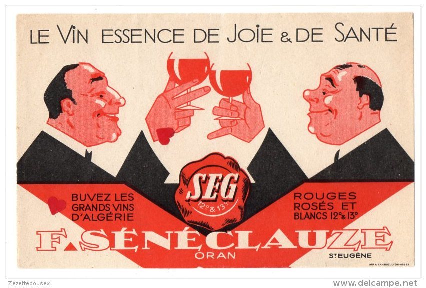 ZE-Buvard.Le Vin Essence De Joie & De Santé-F.SENECLAUSE-ORAN---St-Eugène - V