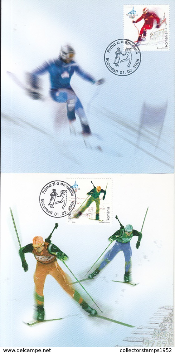 82551- TORINO'06 WINTER OLYMPIC GAMES, SKIING, BIATHLON, BOBSLED, SKATING, MAXIMUM CARD, OBLIT FDC, 4X, 2006, ROMANIA - Winter 2006: Turin