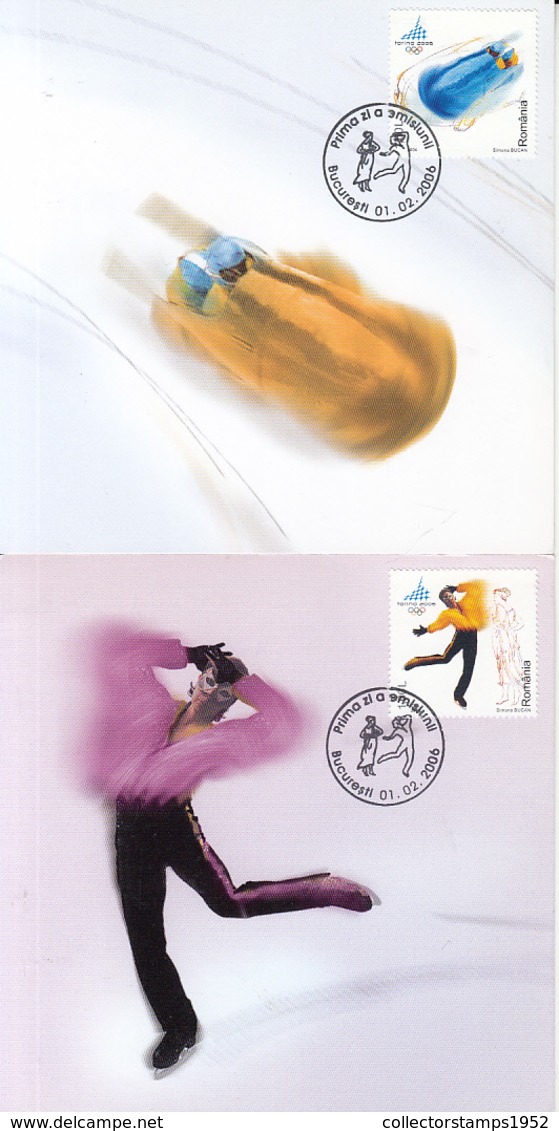 82551- TORINO'06 WINTER OLYMPIC GAMES, SKIING, BIATHLON, BOBSLED, SKATING, MAXIMUM CARD, OBLIT FDC, 4X, 2006, ROMANIA - Winter 2006: Turin