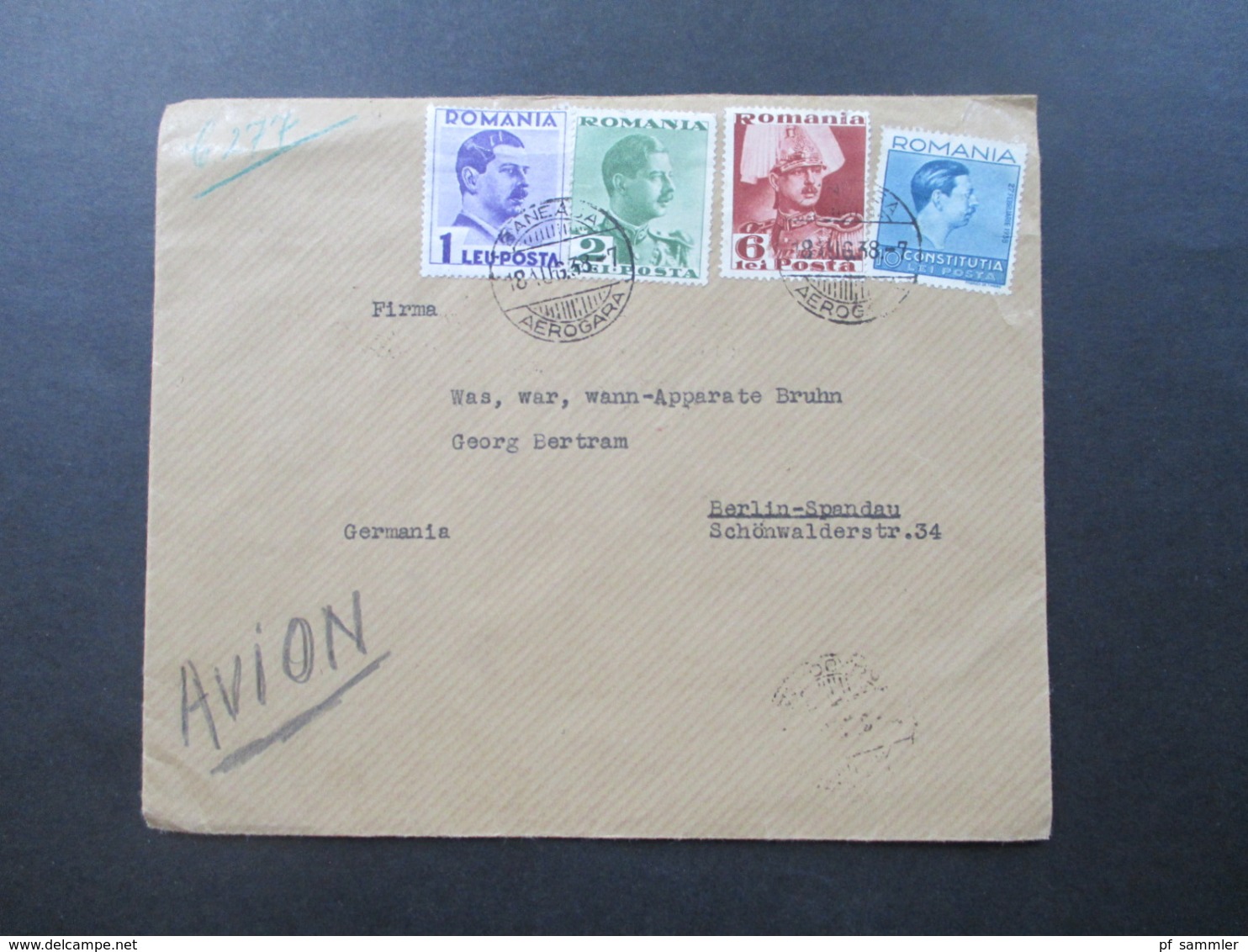 Rumänien 1938 Luftpost / Avion König Karl II MiF Mit Nr. 551 Verfassung Exact Stempel Aerogara / Berlin Spandau - Storia Postale