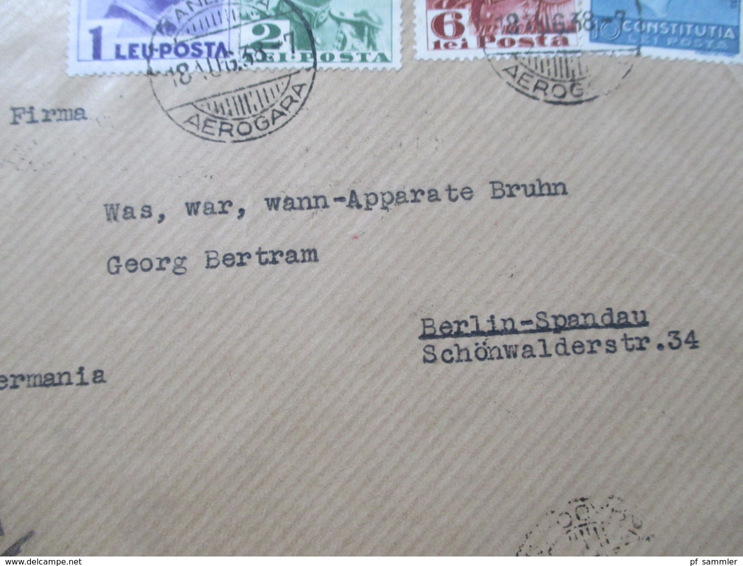 Rumänien 1938 Luftpost / Avion König Karl II MiF Mit Nr. 551 Verfassung Exact Stempel Aerogara / Berlin Spandau - Storia Postale