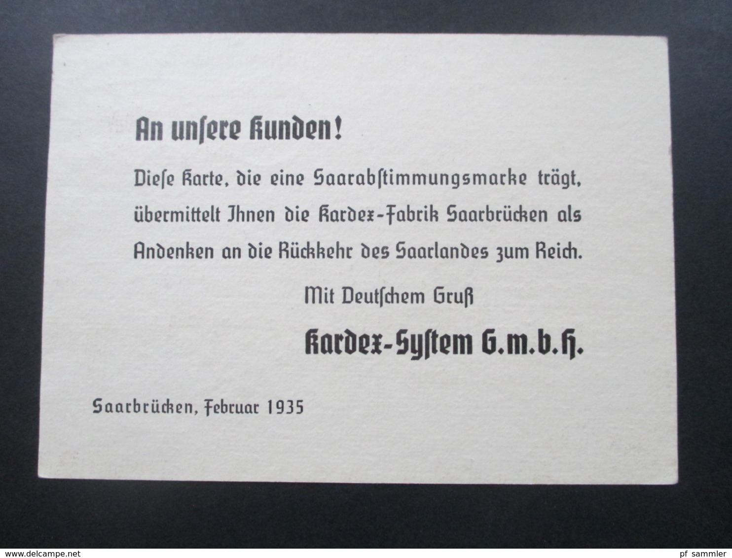 AK / Propagandakarte 1935 Ein Hardexgruß Von Der Saar! Andenken An Die Rückkehr Des Saarlandes Zum Reich. - Saarbrücken