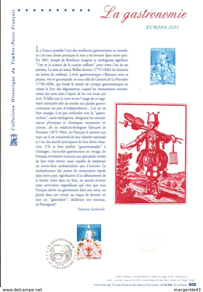 DOCUMENT FDC 2005 EUROPA - LA GASTRONOMIE - Documents De La Poste