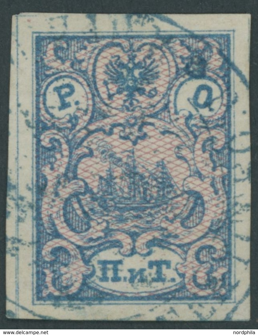 POST IN DER LEVANTE 4II O, 1866, 2 Pia. Blau/rosa Genetzt, Ohne Senkrechte Schraffur, Pracht, Gepr. U.a. Brun, Mi. 100.- - Levant