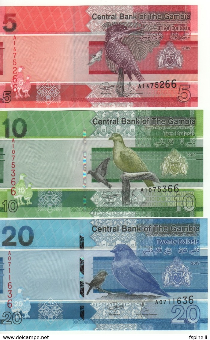 ATTRACTIVE New GAMBIA  Full Set  5-10-20-50-100-200 Dalasis.   6 Notes. Birds Serie  Pnew  2019  UNC - Gambia