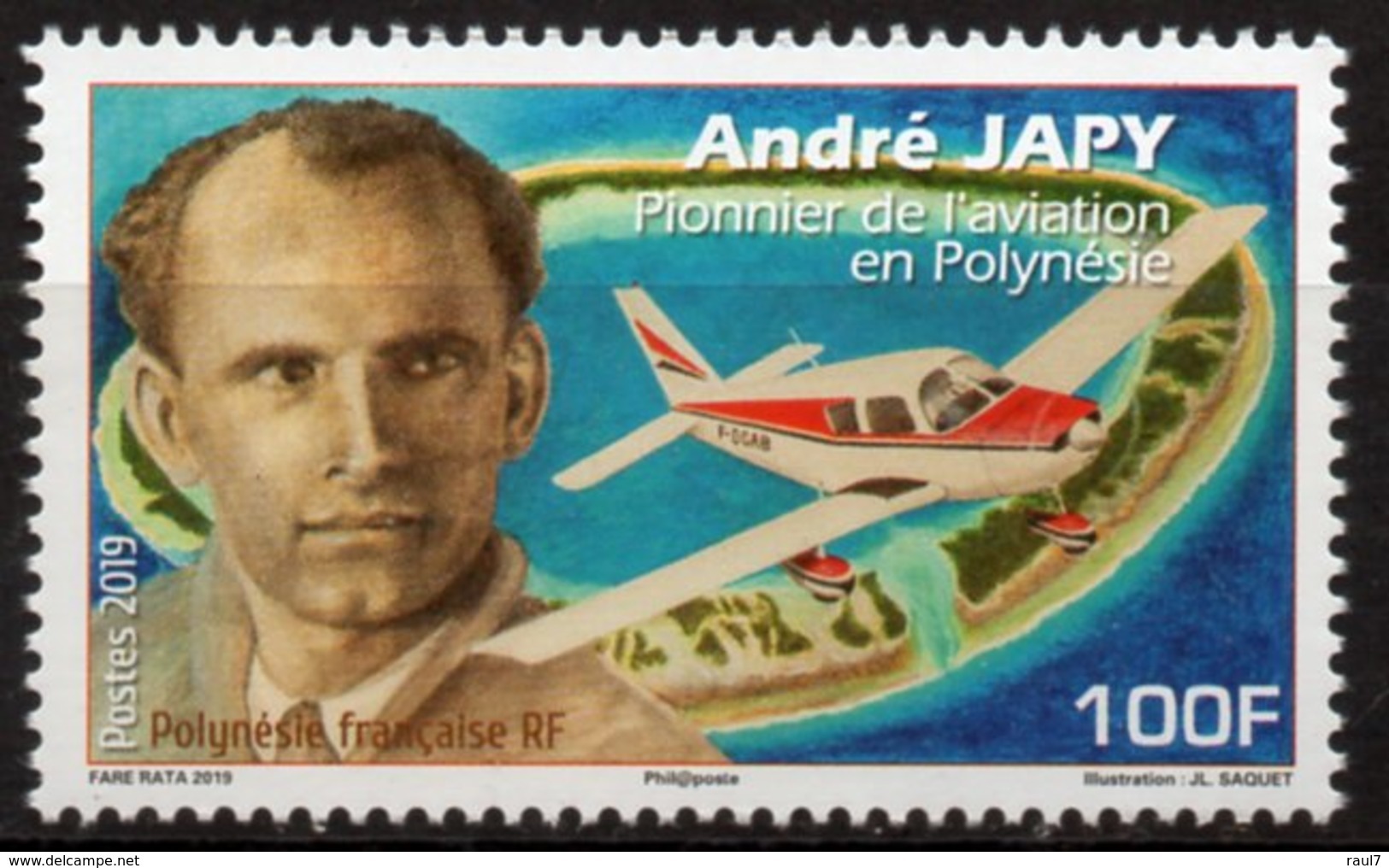 Polynésie Française 2019 - Avion, André Japy, Pionnier De L'aviation - 1 Val Neuf // Mnh - Nuevos