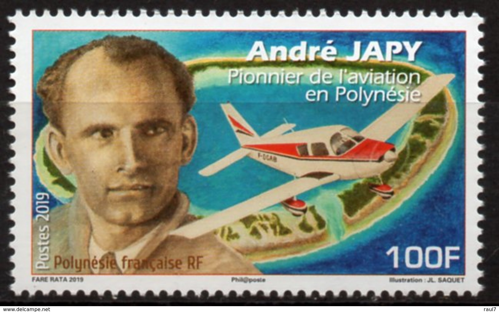 Polynésie Française 2019 - Avion, André Japy, Pionnier De L'aviation - 1 Val Neuf // Mnh - Nuovi