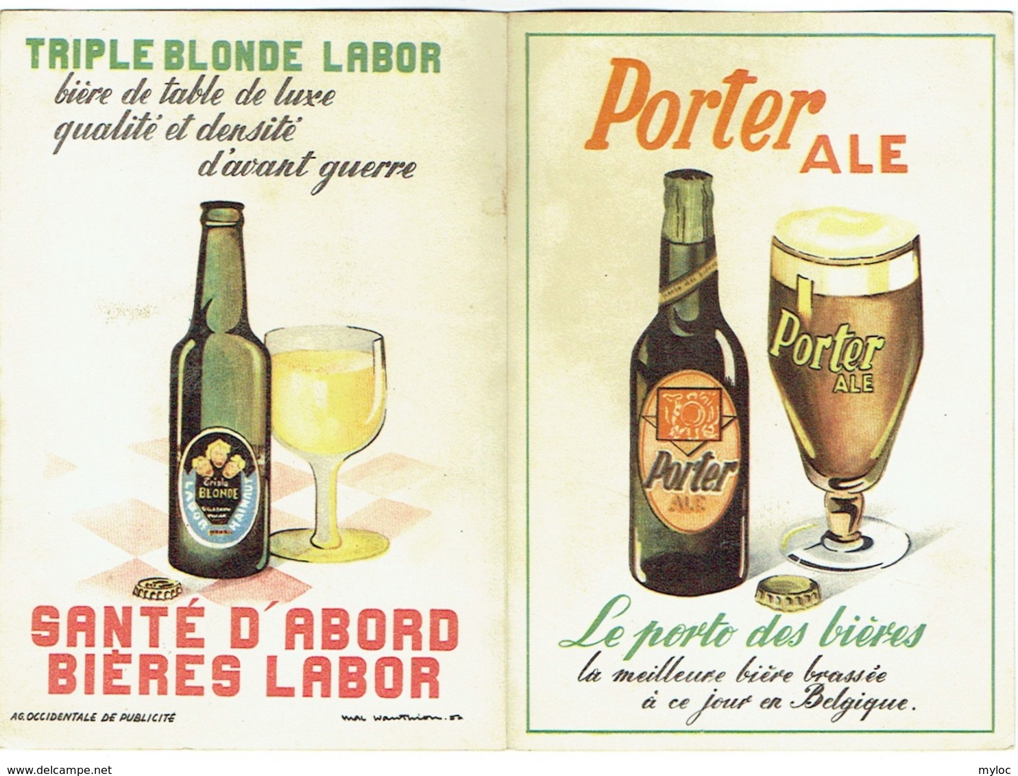 Publicité Bière. Hanna Pils/Phebus Labor/Porter Ale/Triple Blonde Labor. Illustrateur : Wauthion 1956 - Publicités