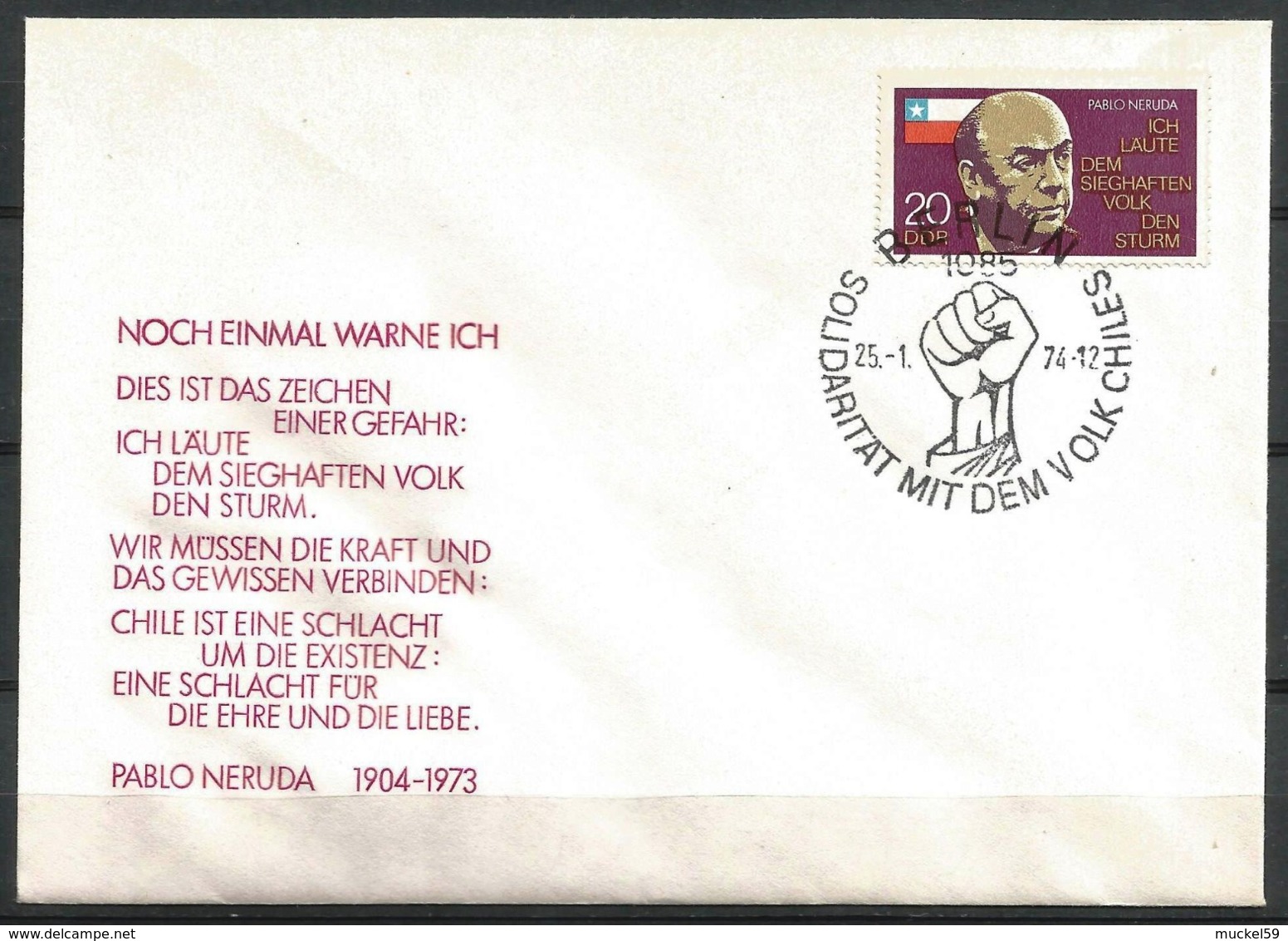 East Germany DDR 1974 Cover Pablo Neruda Commemoration Chilean Poet Nobel Prize Literature 1971 - Nobel Prize Laureates