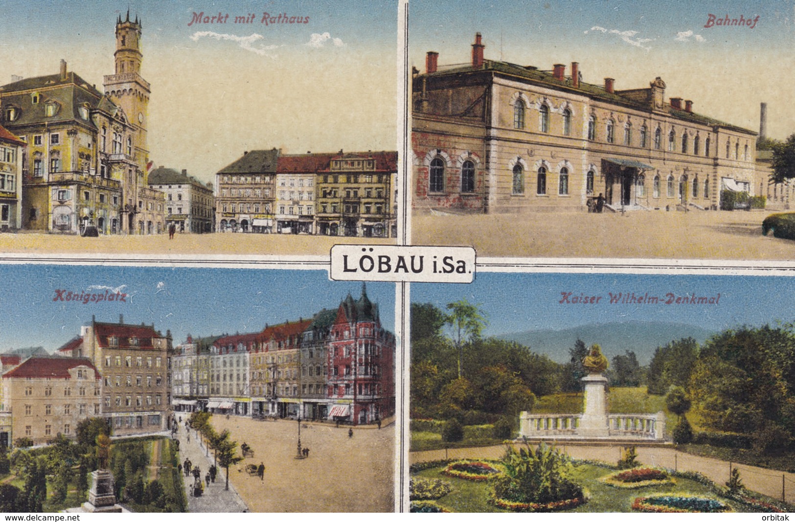 Löbau * Mehrbild, Bahnhof, Königsplatz, Kaiser Wilhelm Denkmal, Markt Mit Rathaus * Deutschland * AK742 - Loebau