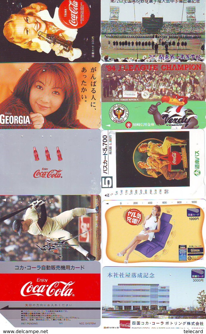 10 Télécartes - Prepaid Différentes  JAPON * COCA COLA (LOT A-7) JAPAN 10 DIFFERENT PHONECARDS * 10 VERSCHIEDENE TK - Alimentazioni