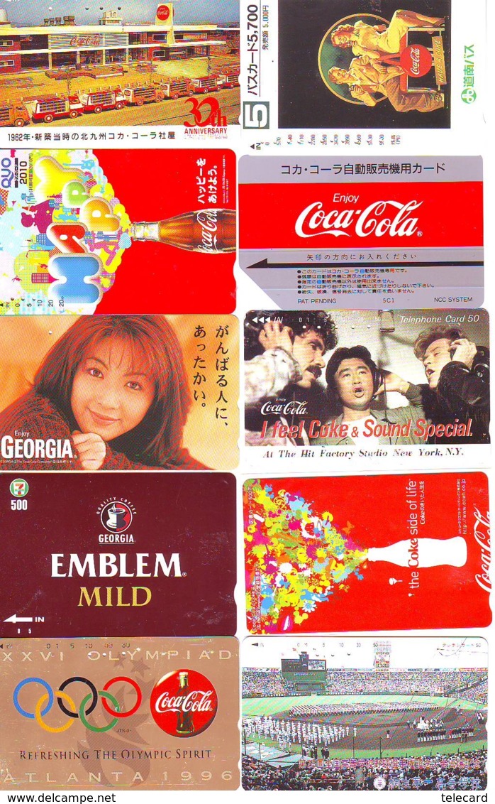 10 Télécartes - Prepaid Différentes  JAPON * COCA COLA (LOT A-8) JAPAN 10 DIFFERENT PHONECARDS * 10 VERSCHIEDENE TK - Alimentation