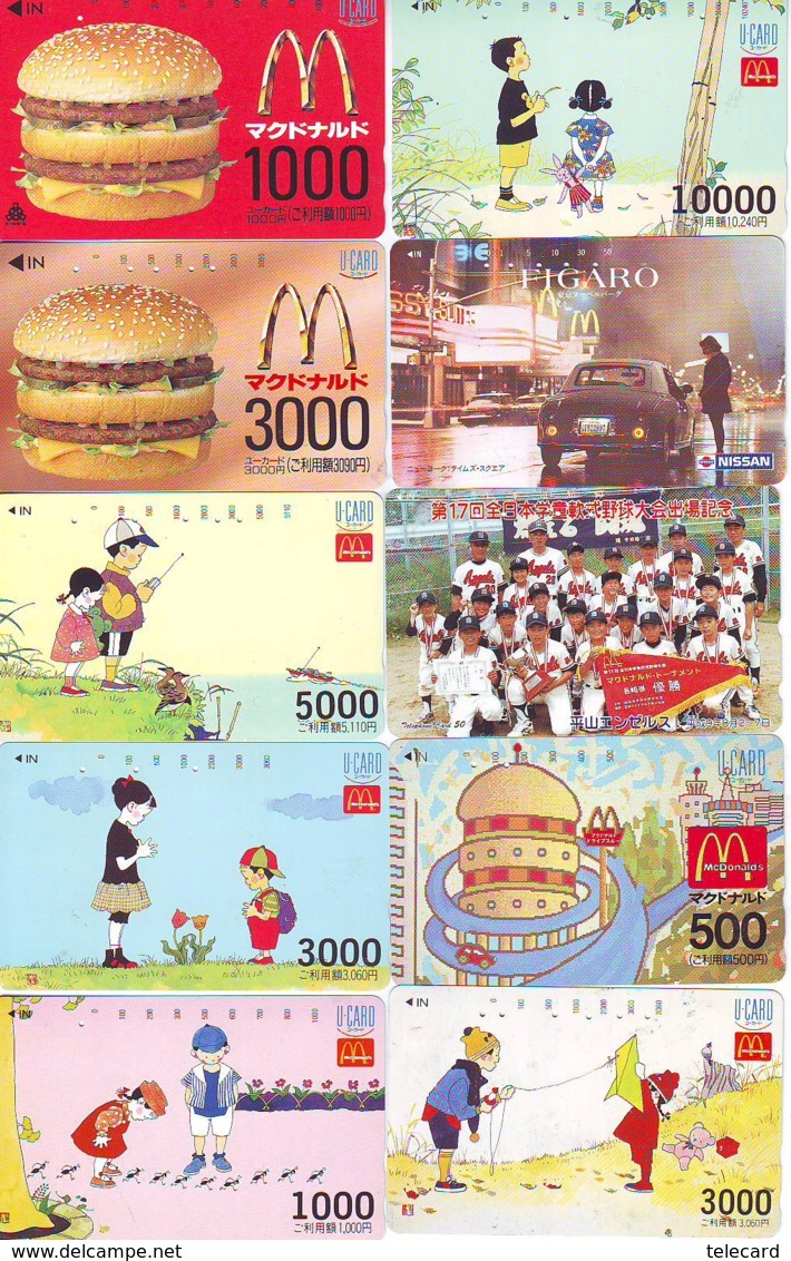 10 Télécartes - Prepaid Différentes  JAPON * McDonalds (LOT A-16) JAPAN 10 DIFFERENT PHONECARDS * 10 VERSCHIEDENE TK - Alimentation