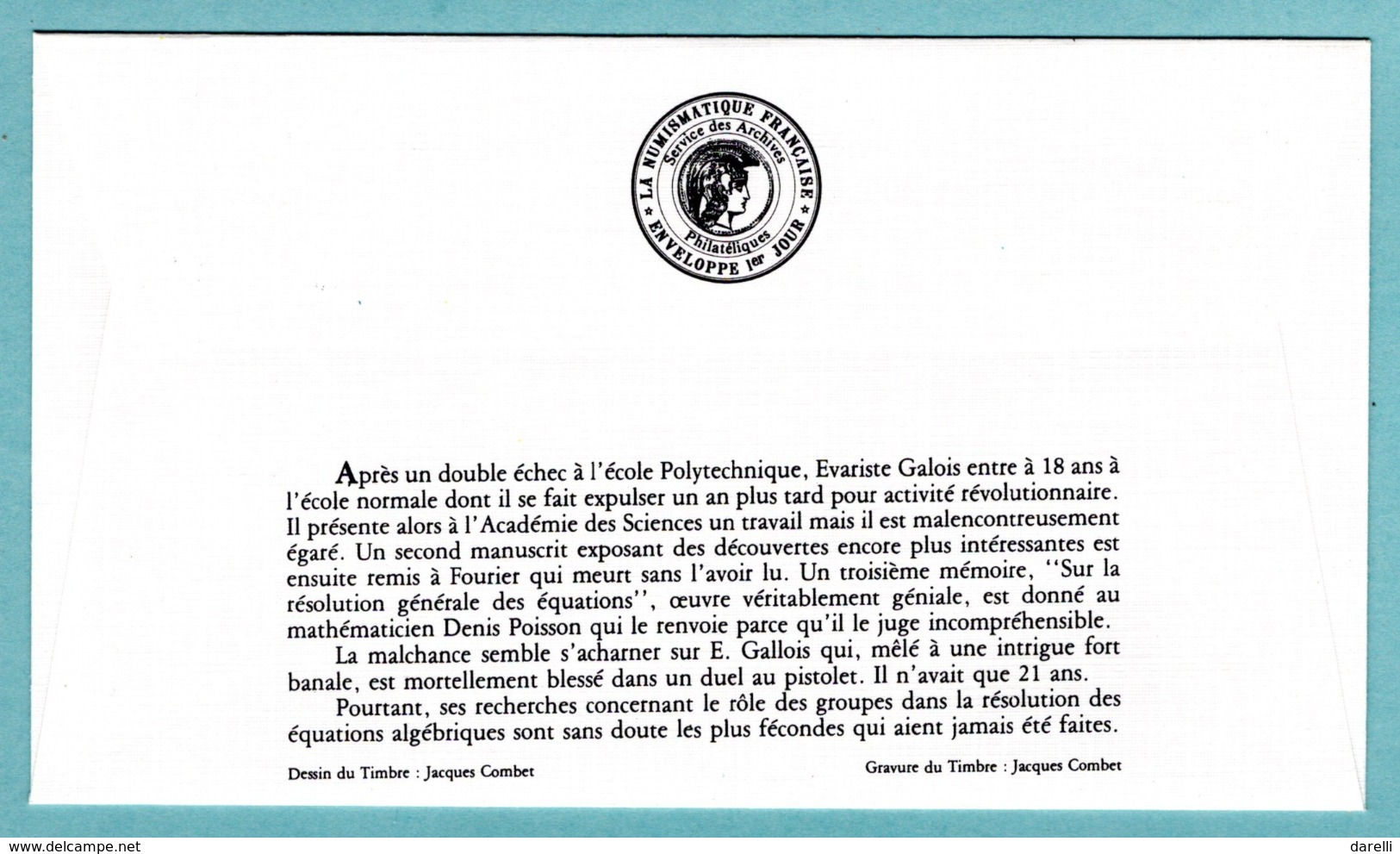 FDC France 1984 -  Personnages Célèbres - Evariste Galois - YT 2332 - 92 Bourg La Reine - 1980-1989